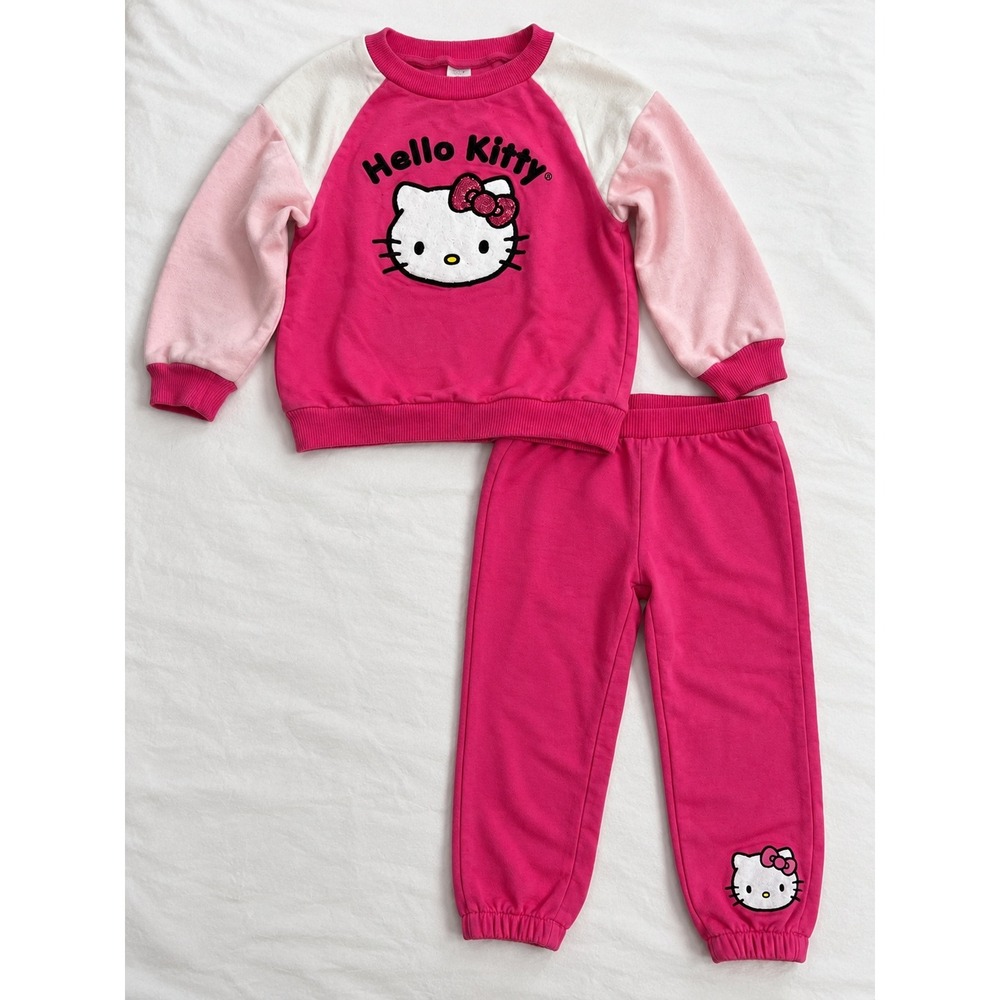 Hello Kitty Sanrio Girls Pink Fleece Sweatshirt and Joggers 2 Piece Set Size 4T
